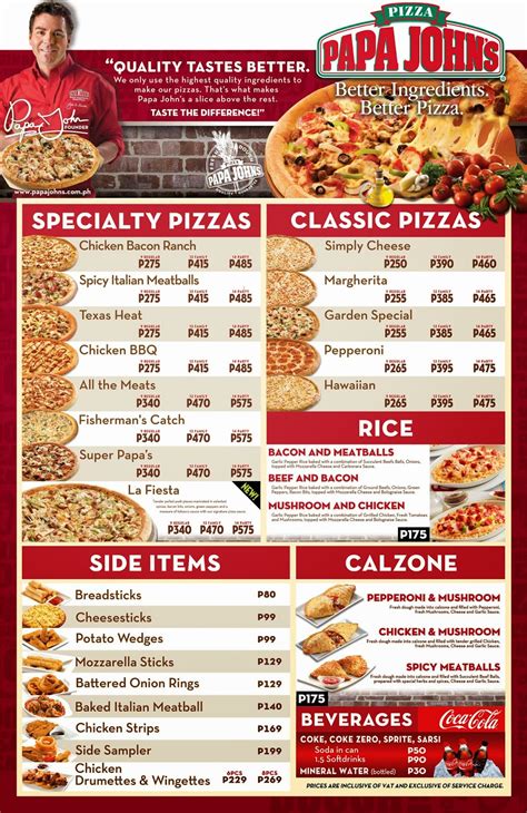 Se recomienda consumir 2,000 calorías por día, pero las necesidades varían. . Papa john pizza menu